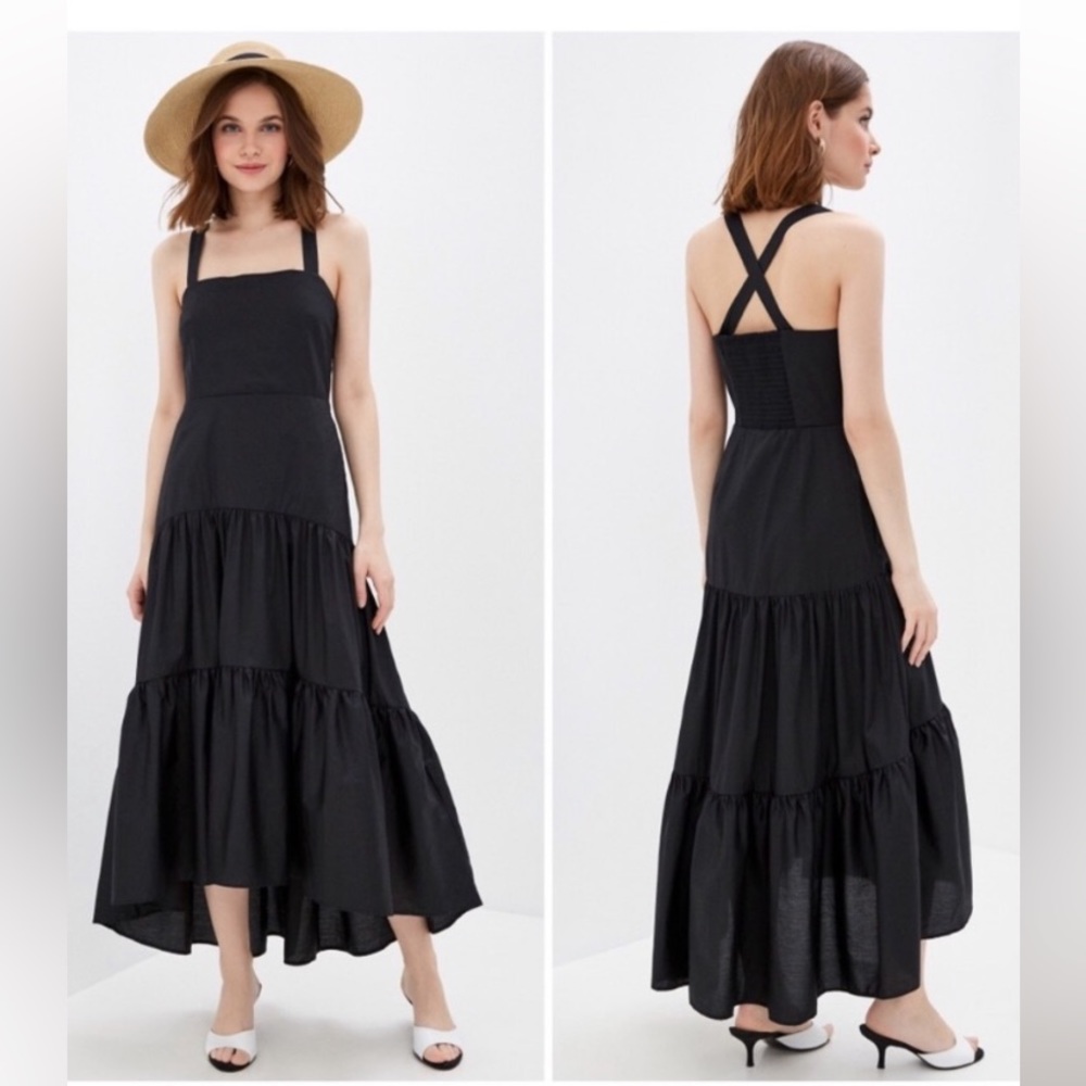 Banana Republic Poplin Tiered Maxi Dress Adjustable Straps.